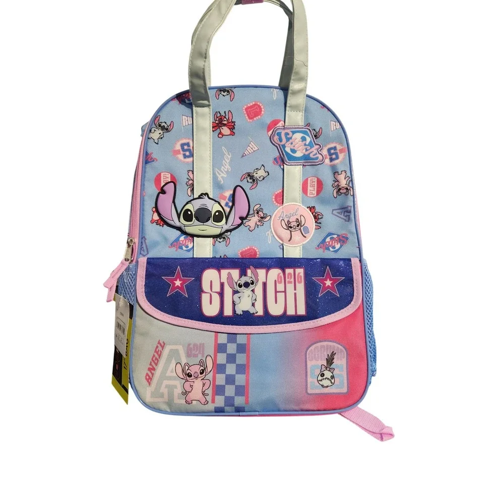Disney Lilo & Stitch 17 Inch Travel Backpack Light Blue Pink Angel